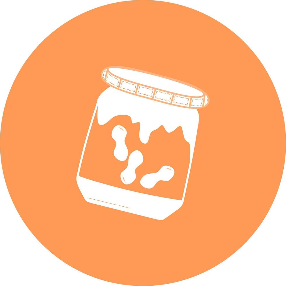 Creamy peanut butter jar in circle icon. Cupping glass of nuts cream in flat style. Vector art illustration icon. Elements for design nuts products, logo farm, grocery store, health food, etc.