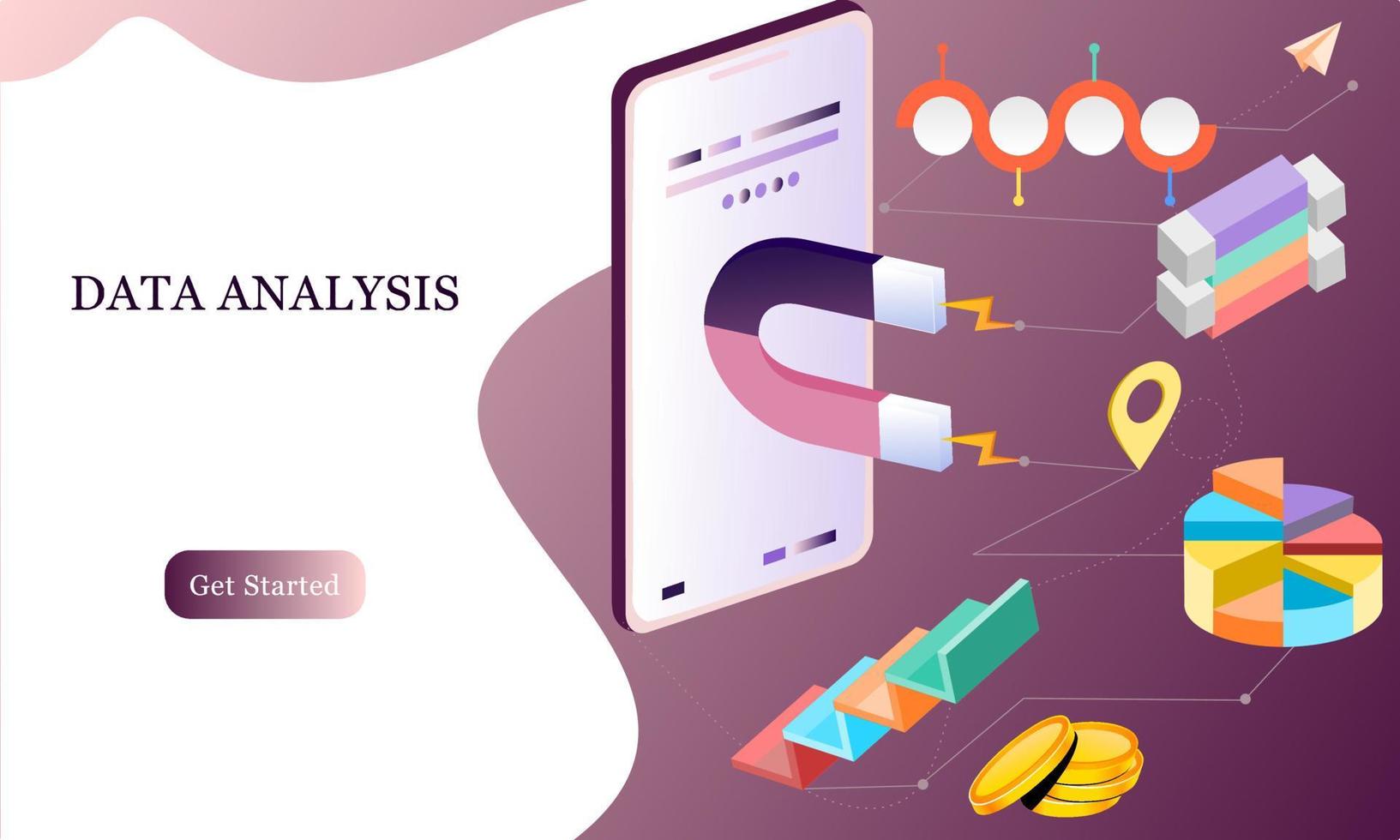 Modern flat design 3d isometric concept of Big Data Analysis for banner and website. Isometric landing page template. Digital information chart and statistic financial budget. Vector illustration.