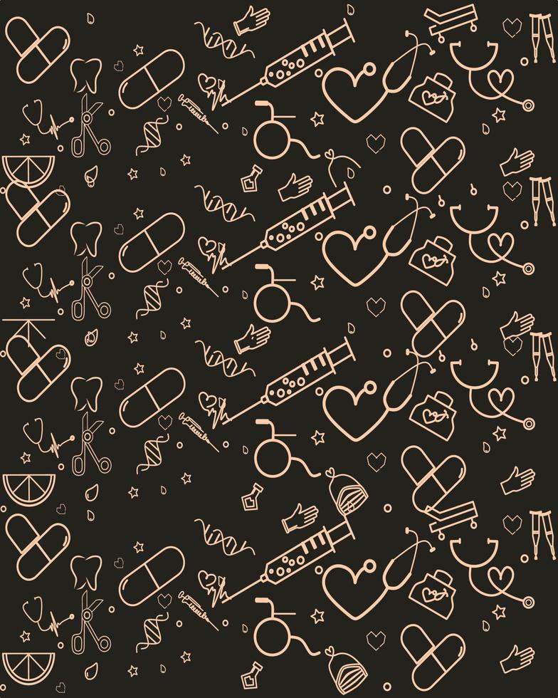 Medical health care line icons background template. Medical icons symbols in dark pattern. Modern vector illustration of laboratory equipment for web page template, print media, banner.