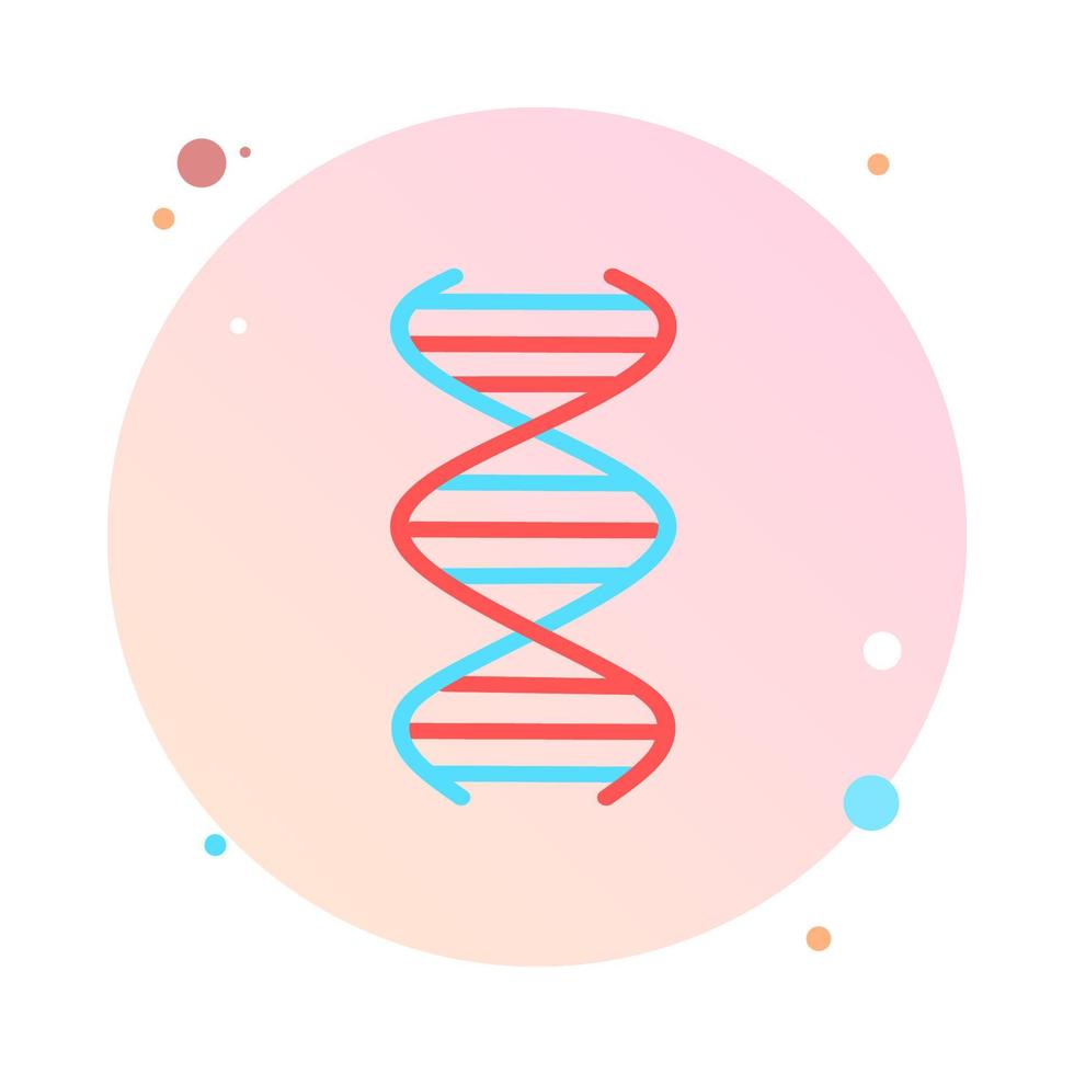 DNA spirals in circle icon. Deoxyribonucleic, nucleic acid helix in round circle icon. Spiraling strands. Chromosome. Molecular biology. Genetic code. Genome. Genetics. Isolated vector illustration.