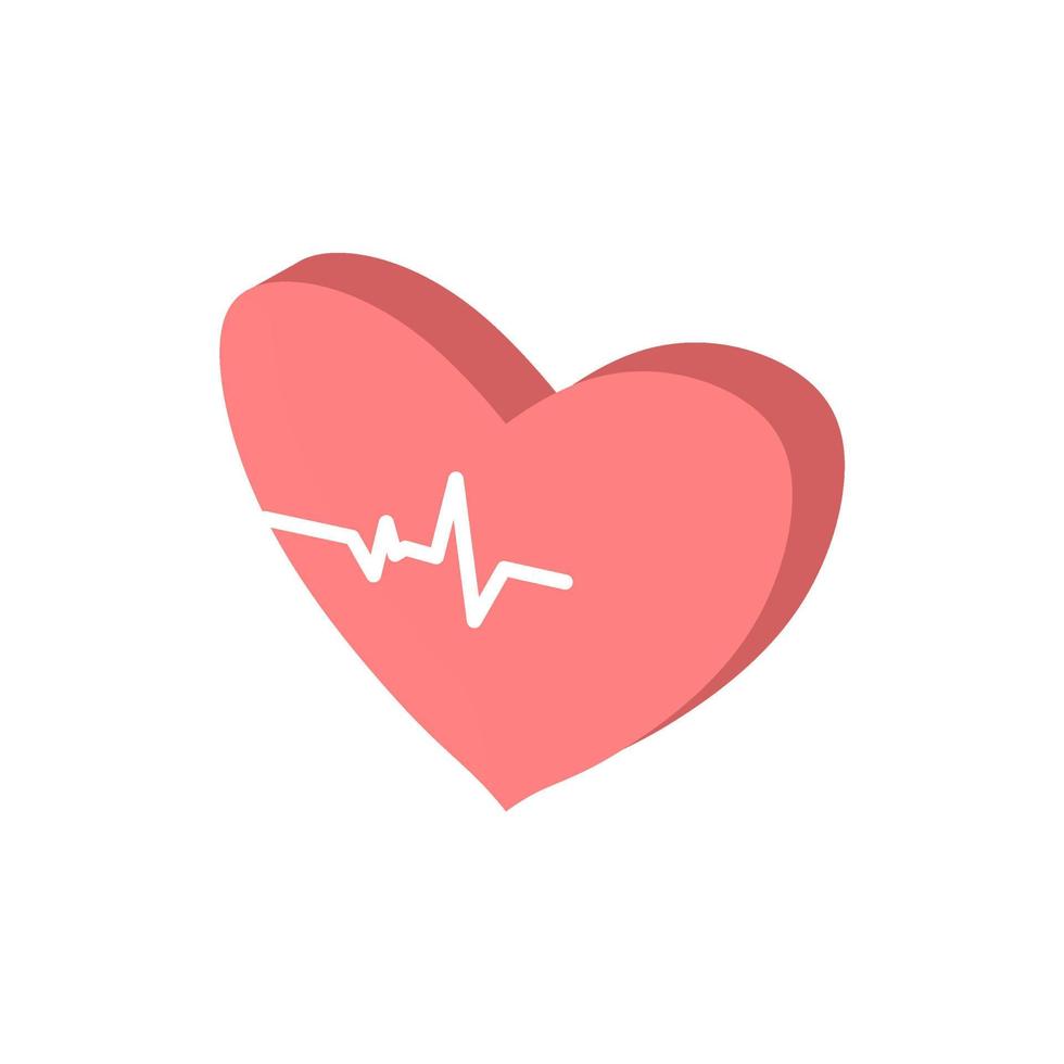 Isometric heart pulse. Heartbeat lone, cardiogram. Beautiful healthcare, medical. Modern simple design icon, sign or logo. Echocardiography 3d style vector illustration.