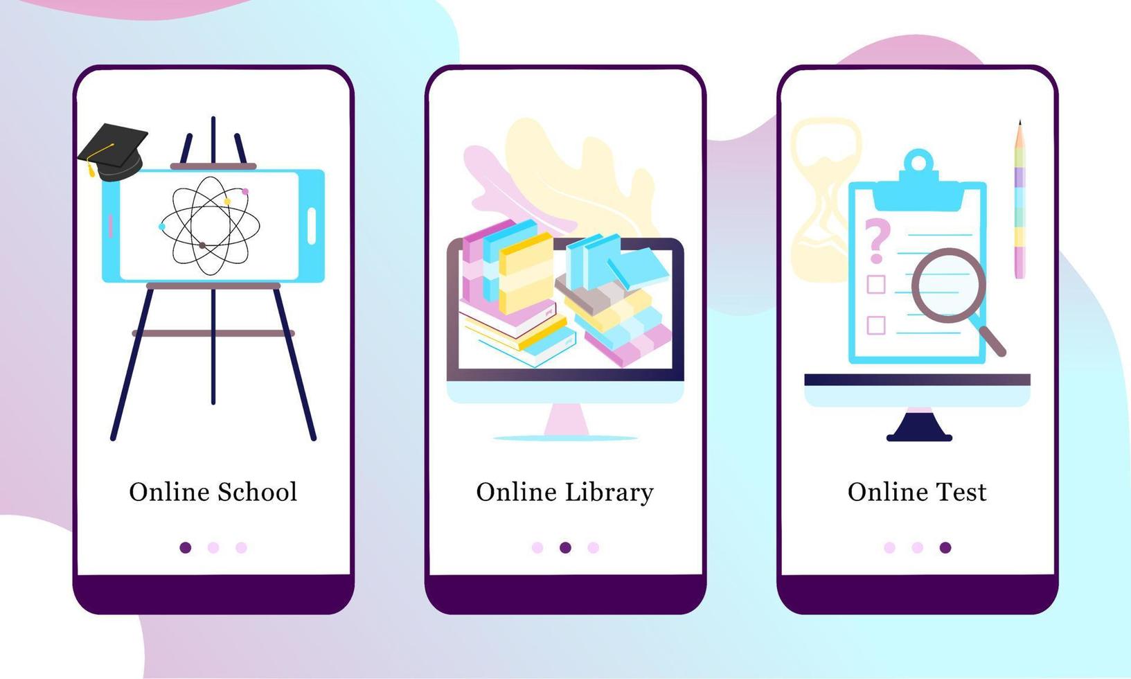 Online Education mobile app onboarding screens. Online School, Online