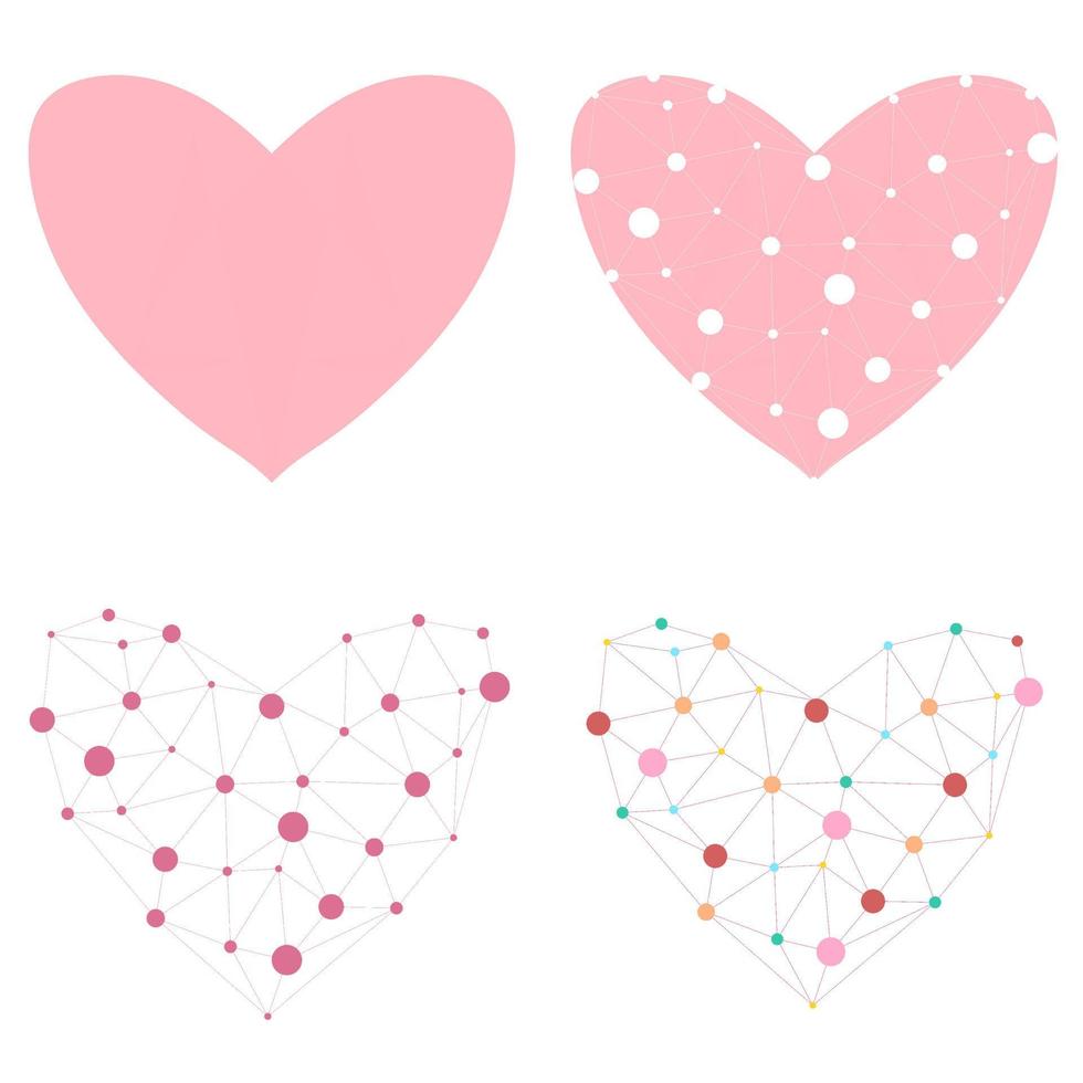 Set of heart link dot. Concept of medical technology and healthcare. 3D polygonal wireframe heart. Medicine technology. Abstract polygonal heart. Valentine day greeting postcard. Vector illustration