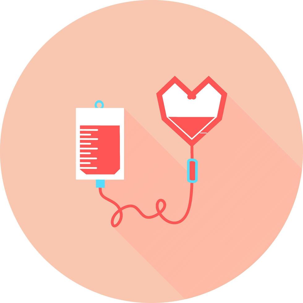 infusión en icono de círculo con largas sombras. bolsa intravenosa, sangre, goteo. concepto de ayuda médica. La ilustración vectorial se puede utilizar para temas como hospital, terapia, quimioterapia. iv, infundir, bolsa de sangre. vector