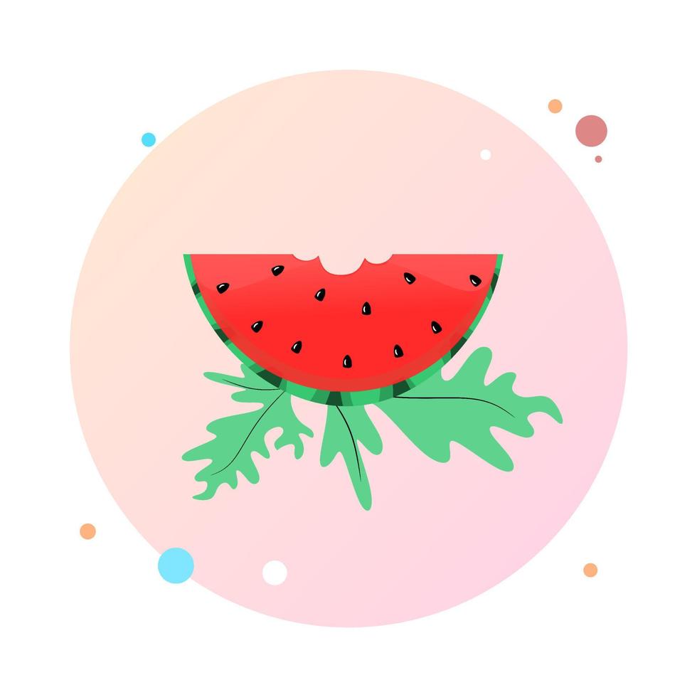 Vector illustration of watermelon with bitten. Slice of watermelon vector illustration isolated on white background. Watermelon in circle icon.