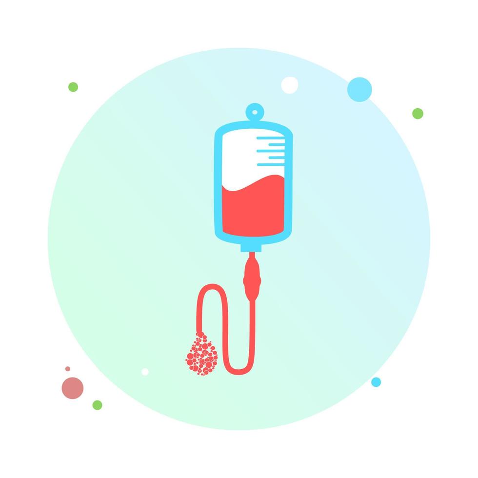 Infusion in circle icon. Intravenous bag, blood, drip in round shaped. Medical help concept. Vector illustration can be used for topics like hospital, therapy, chemotherapy. Iv, infuse, blood bag icon