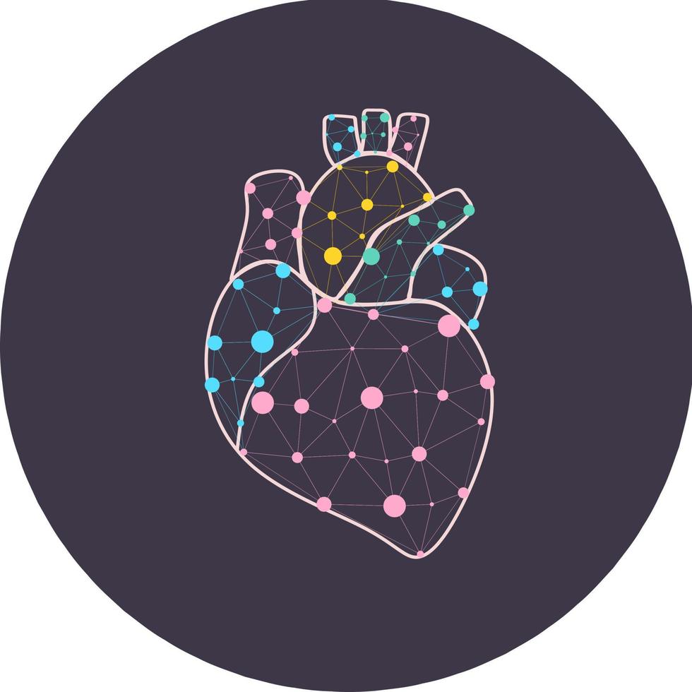 corazón sano late modelo conectado por enlace. triángulo puntos conectados punto doctor en línea. pulso cuerpo interno moderna tecnología innovadora render ilustración vectorial. concepto de cardiología anatómica. vector