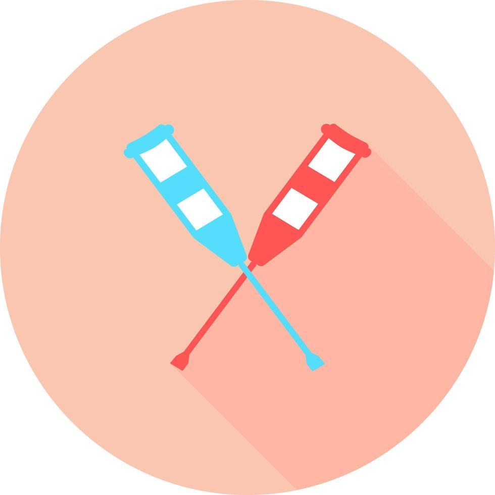 Crutches in circle icon with long shadows. Axillary crutch icon. Vector illustration medical tool for people with disabilities and help after injury. Sign for web page, mobile app, button, logo.