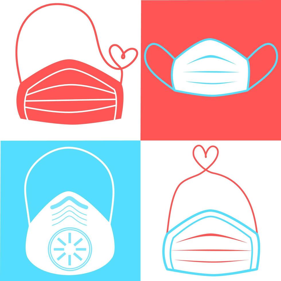 Set of Safety breathing masks. Industrial safety N95 mask, dust protection respirator and breathing medical respiratory mask. Hospital or pollution protect face masking. Face pollution mask. health vector