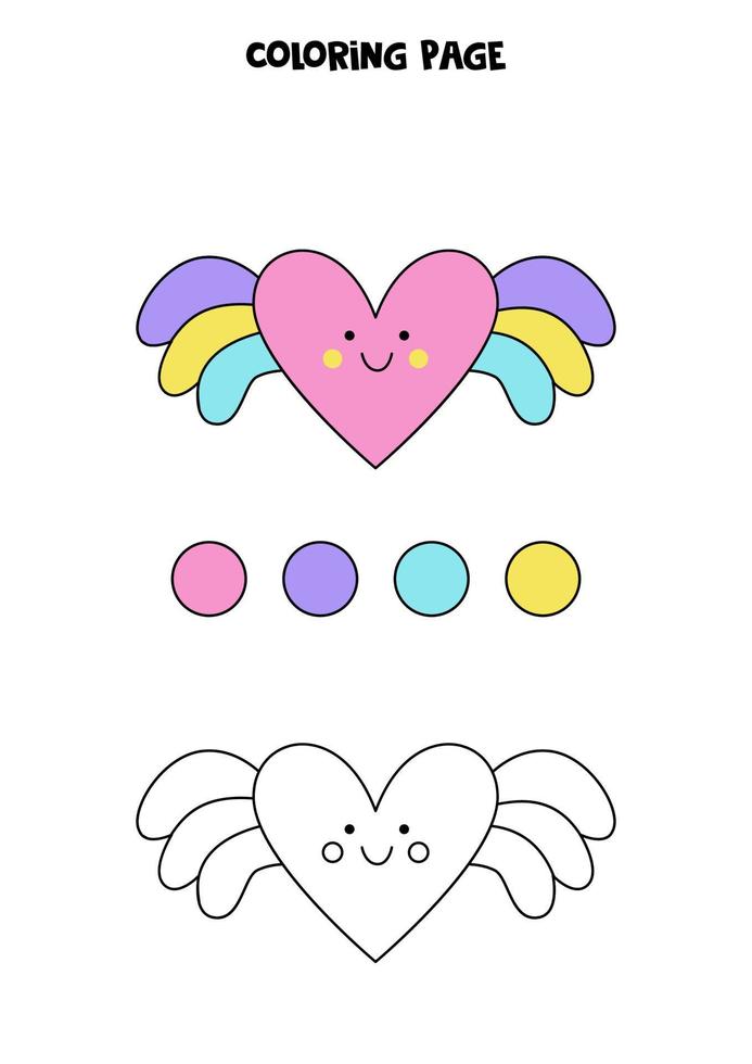 color lindo corazón con alas. hoja de trabajo para niños. vector