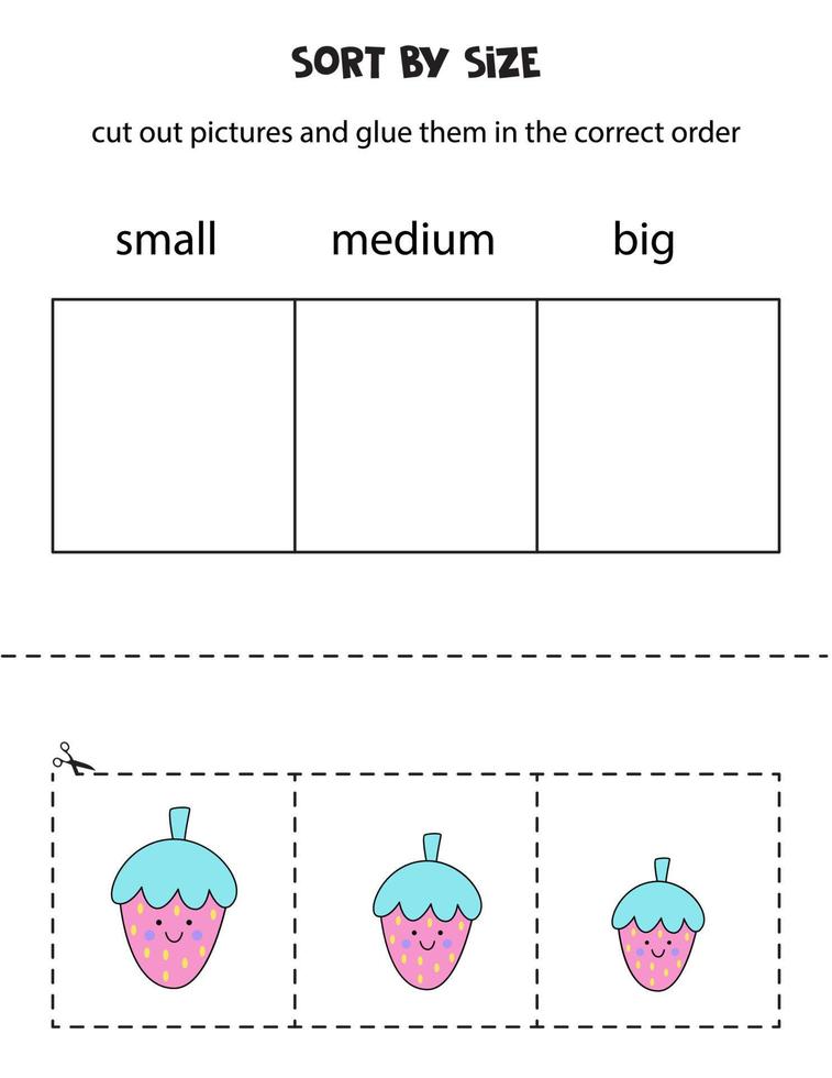 ordenar las imágenes por tamaño. hoja de trabajo educativa para niños. vector