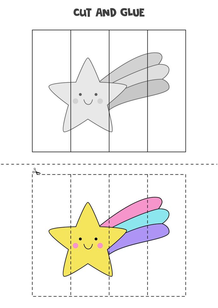 Cut and glue game for kids. Cute kawaii star. vector
