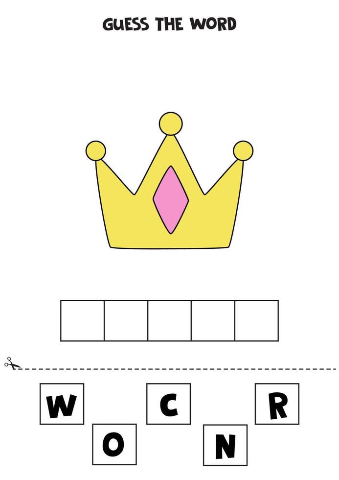 Spelling game for kids. Cartoon princess crown. vector