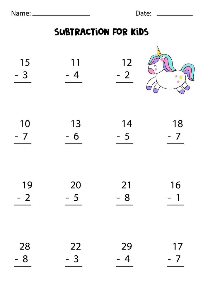 subtraction game for kids with cute unicorn math game for kids 4745959 vector art at vecteezy