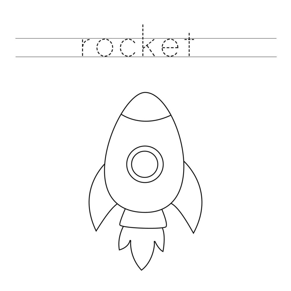Trace the letters and color rocket. Handwriting practice for kids. vector