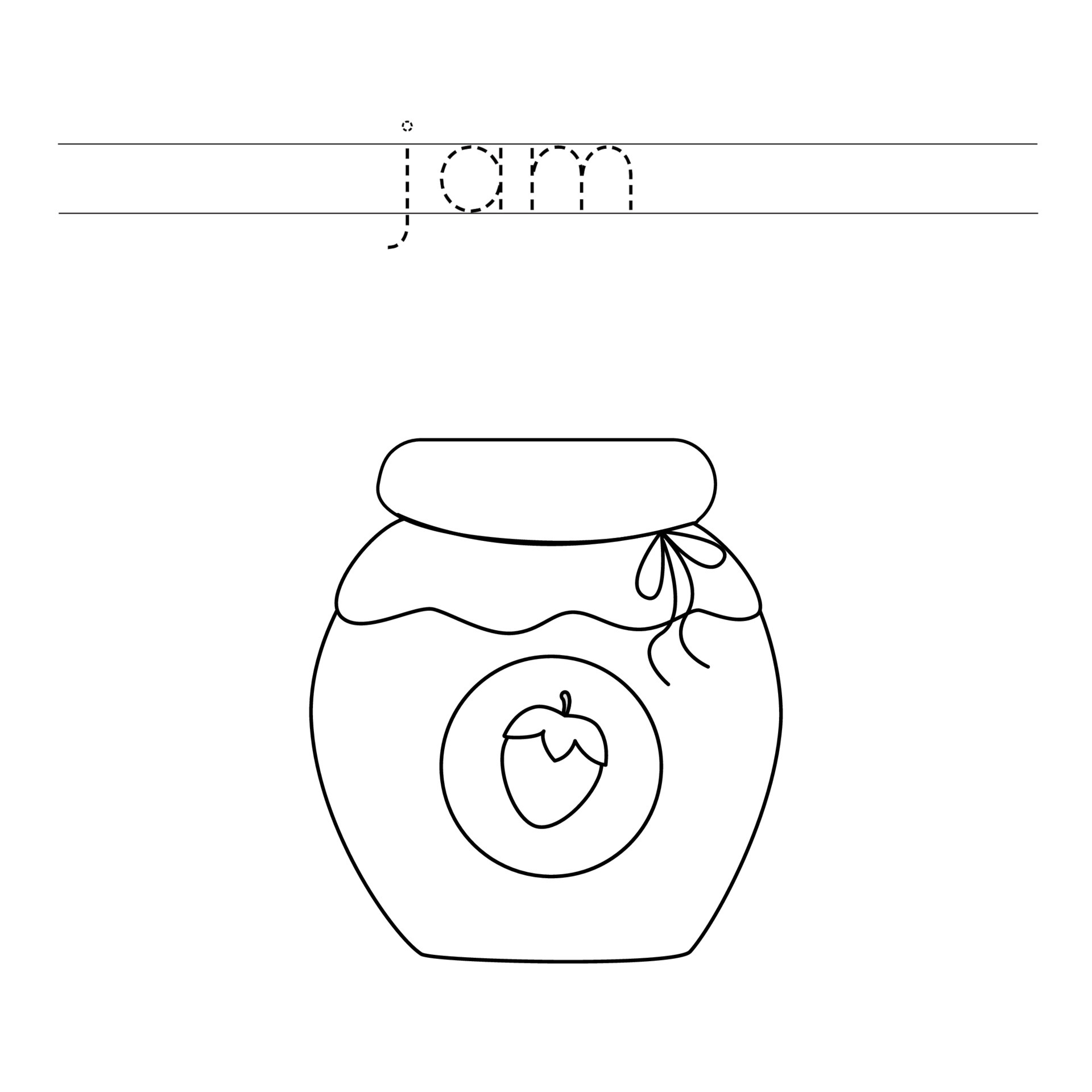 Trace the letters and color jam jar. Handwriting practice for kids