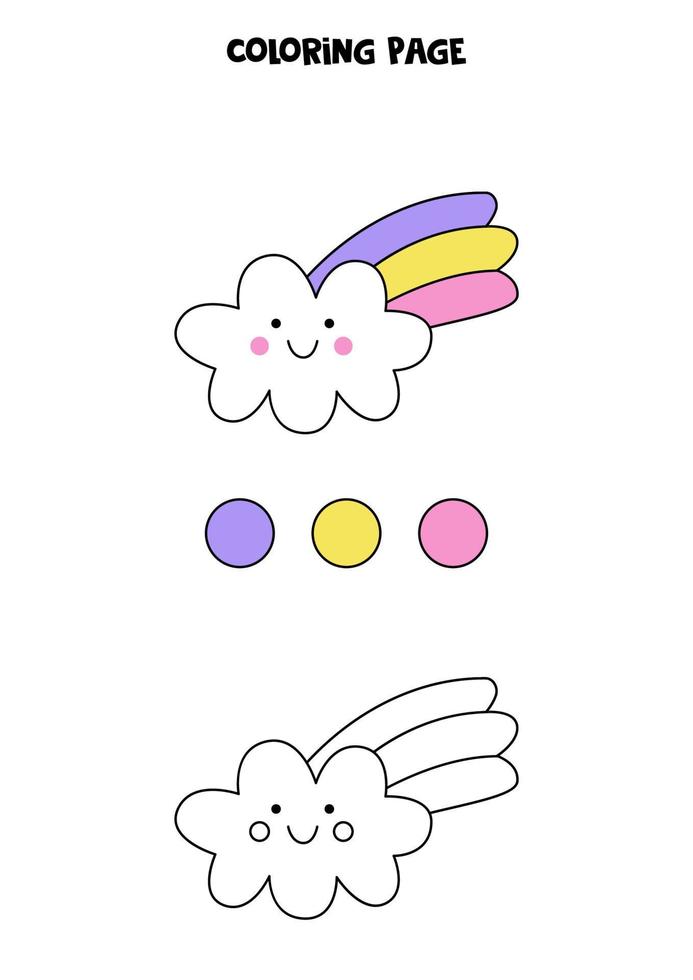 Nube de dibujos animados lindo color con arco iris. hoja de trabajo para niños. vector