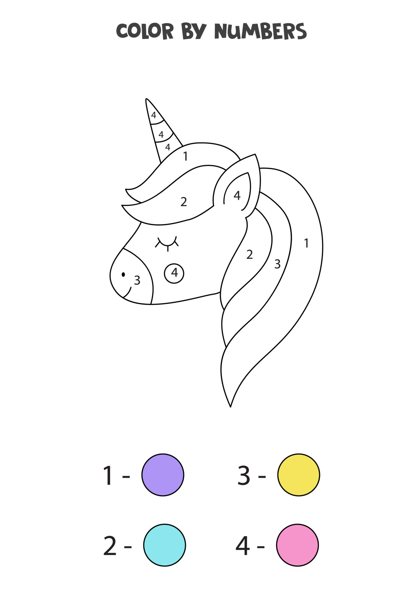 color cute unicorn by numbers worksheet for kids 4745979 vector art at vecteezy
