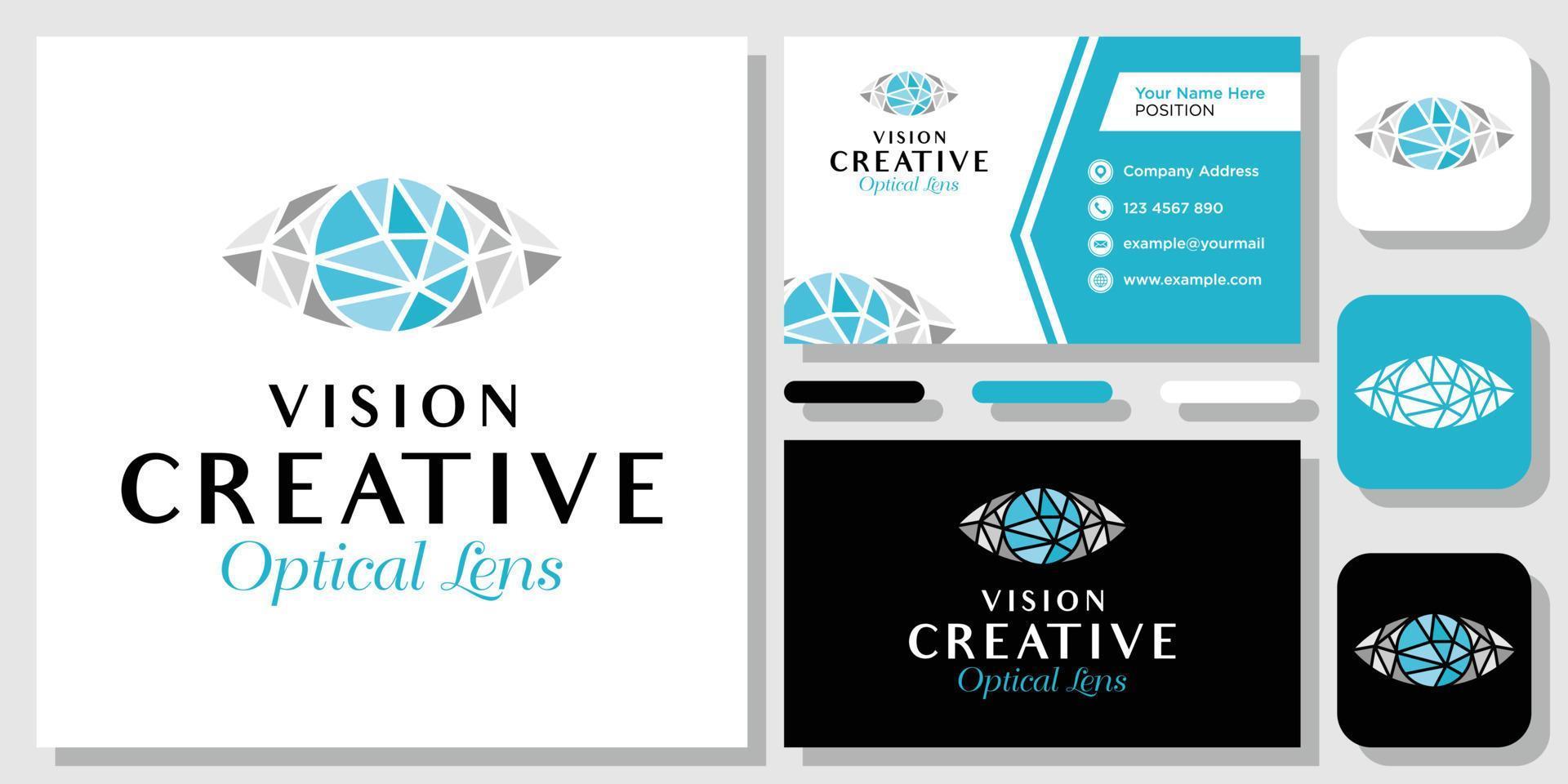 Eye Diamond Vision Luxury Premium Fashion Optical Lens logo design inspiration with Layout Template Business Card vector