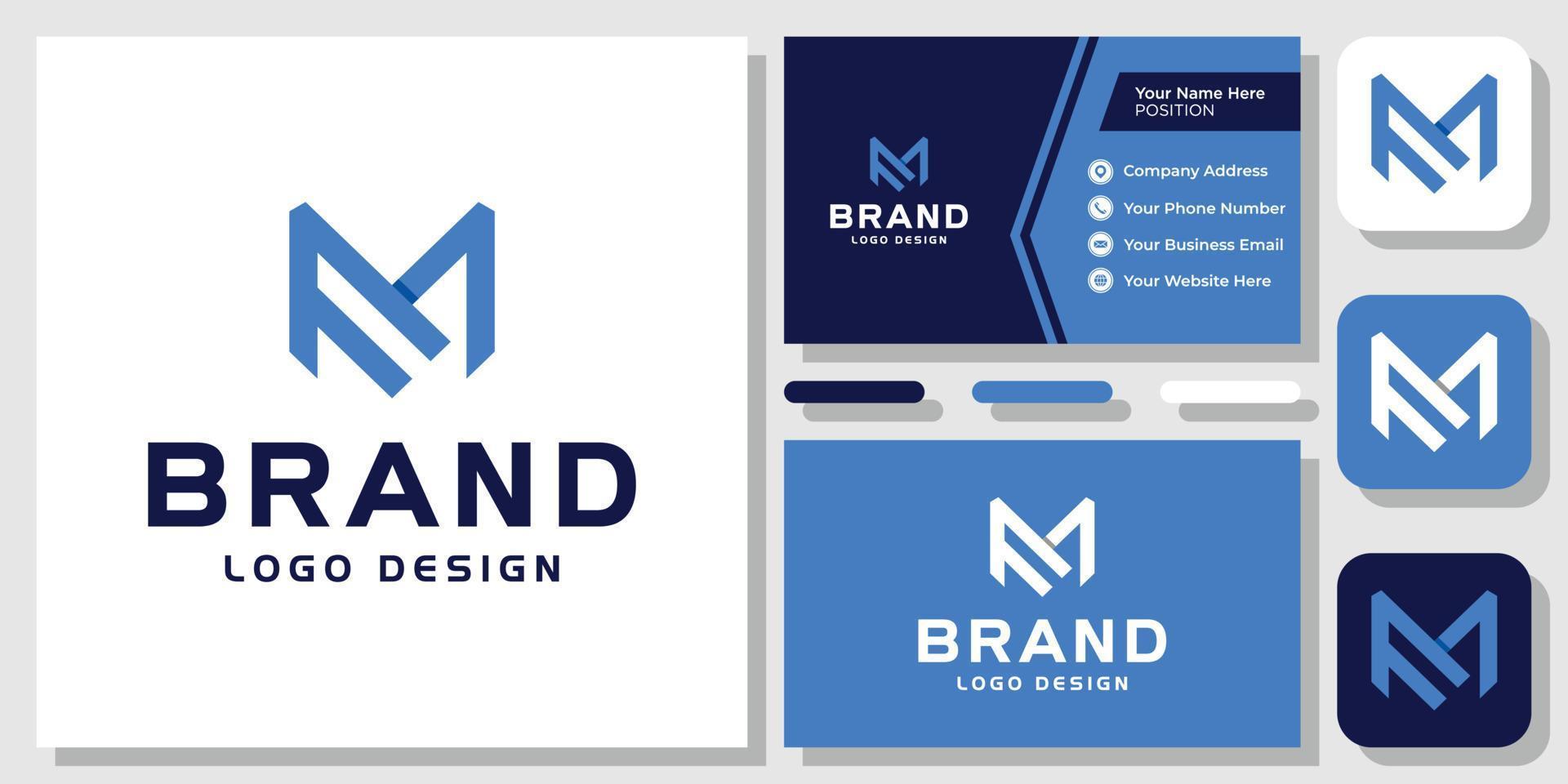 Initials Letters MF FM Monogram Geometric Modern Logo Design with Business Card Template vector