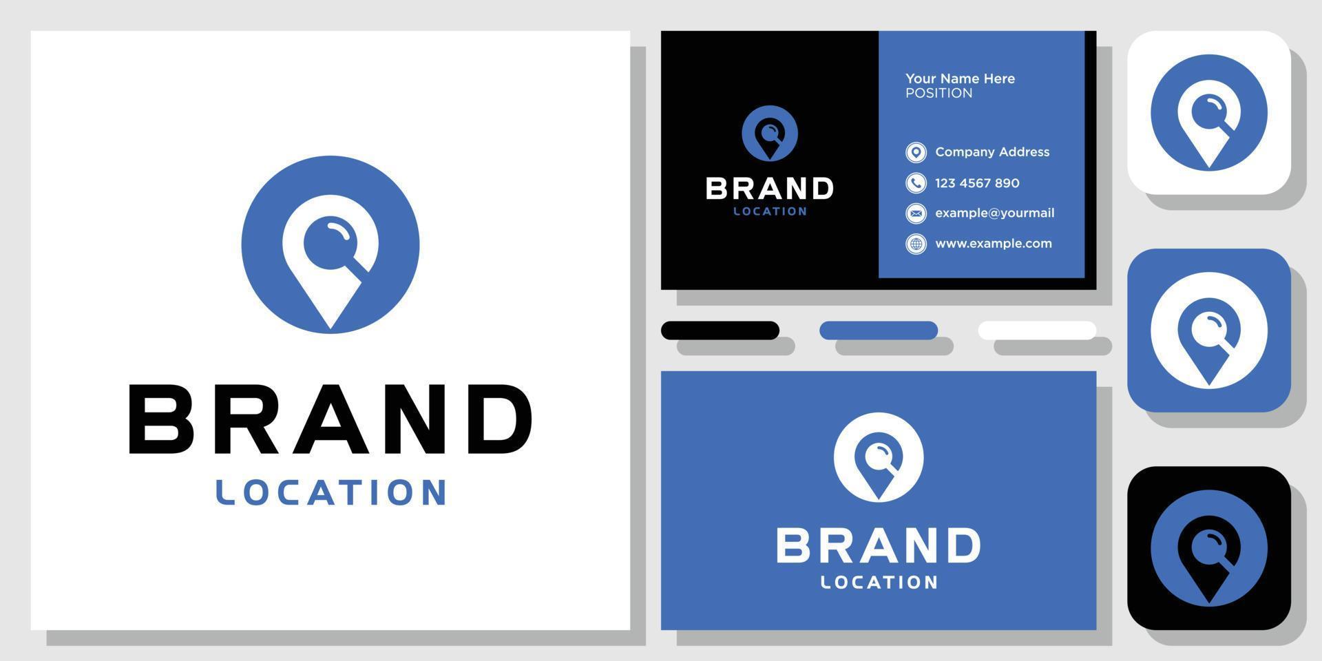 Location Pin Map Magnifying Glass Place Search logo design inspiration with Layout Template Business Card vector