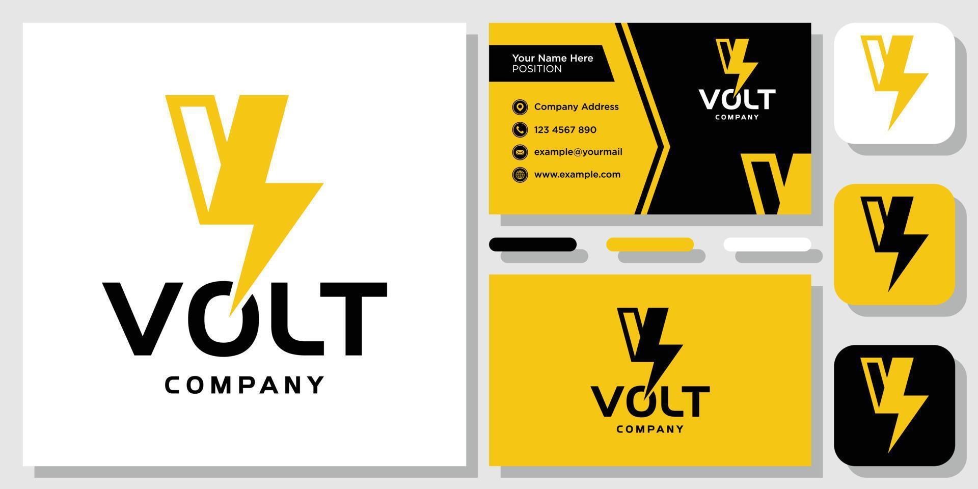 Initial Letter V Volt Power Voltage Bolt Fast Thunder logo design inspiration with Layout Template Business Card vector
