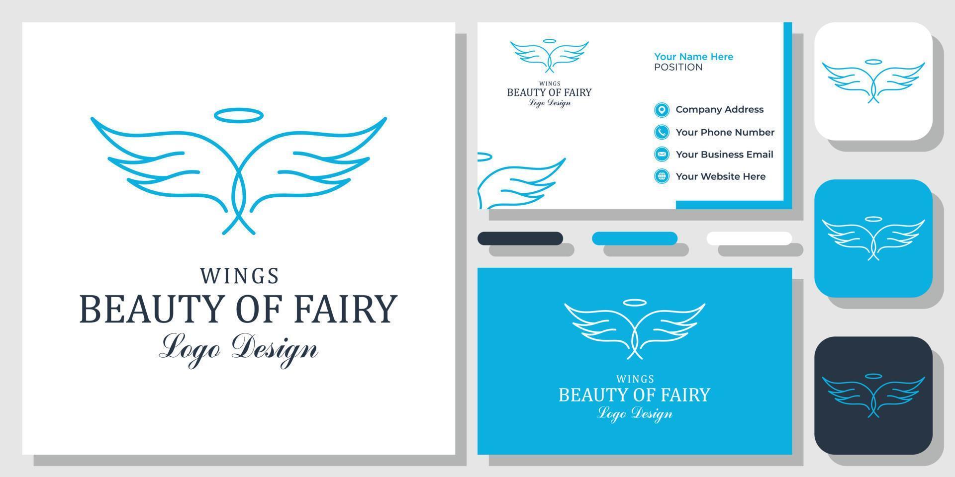 Fairy Wings Mystery Fly Beauty Angel Star Crown Girl Magic Logo Design with Business Card Template vector