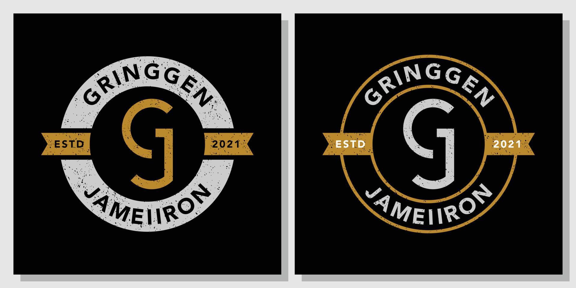 Initials Monogram GJ JG Vintage Retro Stamp Label Circle Logo Design with Business Card Template vector