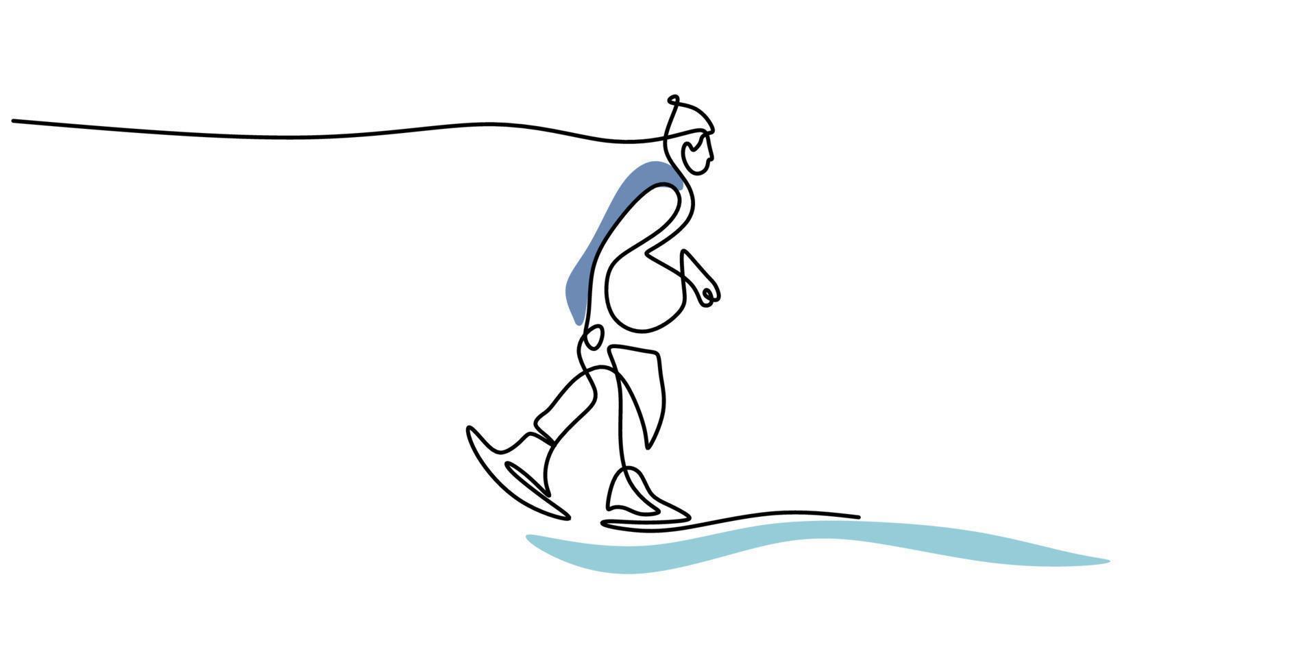 Continuous one single line of teenage boy playing ice skating vector
