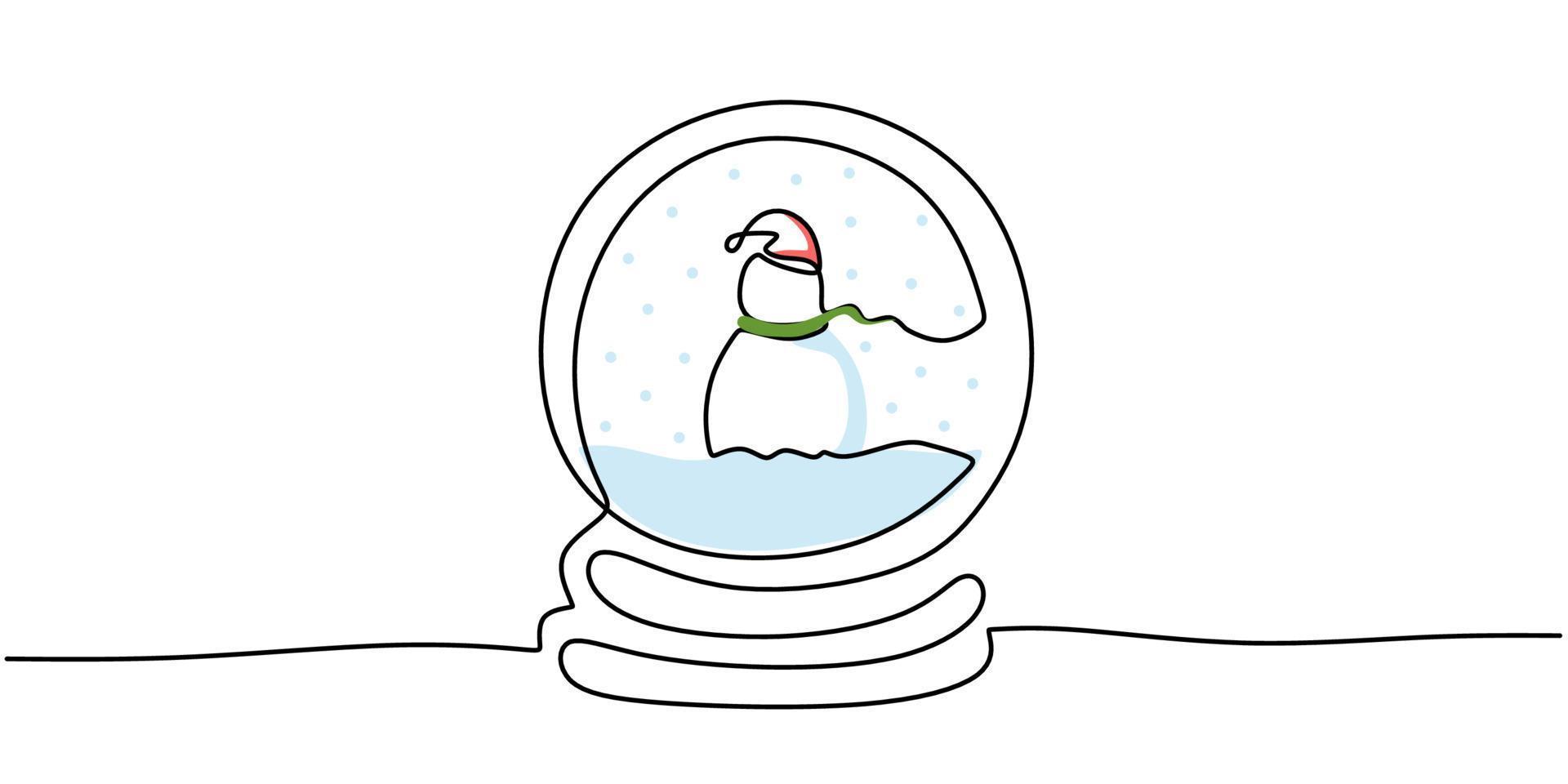 Continuous one single line of snow globe for christmas decoration vector