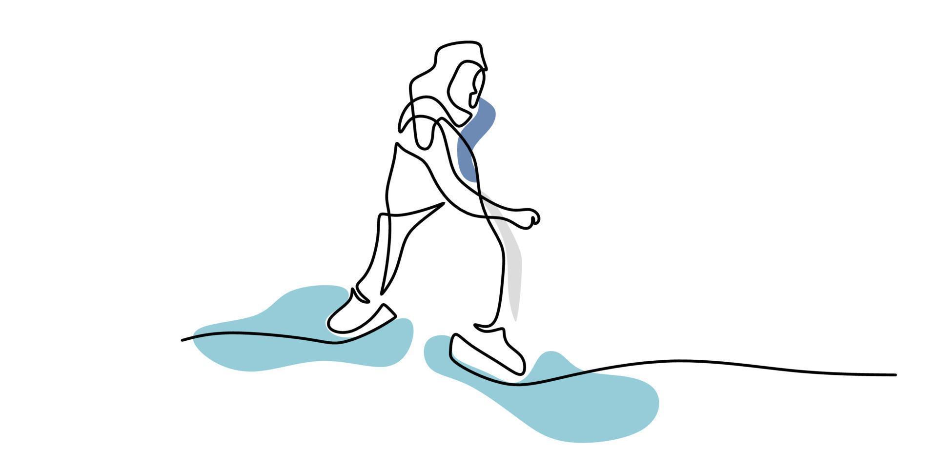Continuous one single line of teenage girl playing ice skating vector