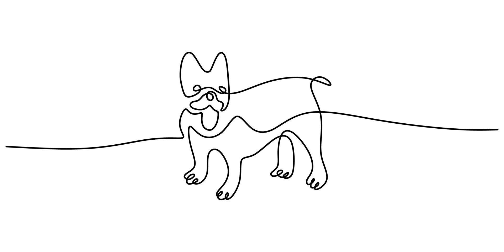 Continuous one single line of cute dog standing vector