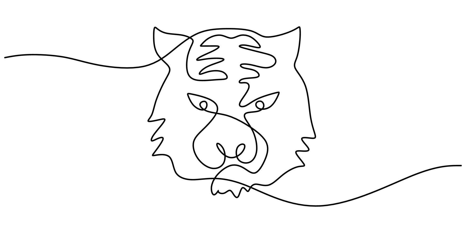 Continuous one single line of cute tiger head vector