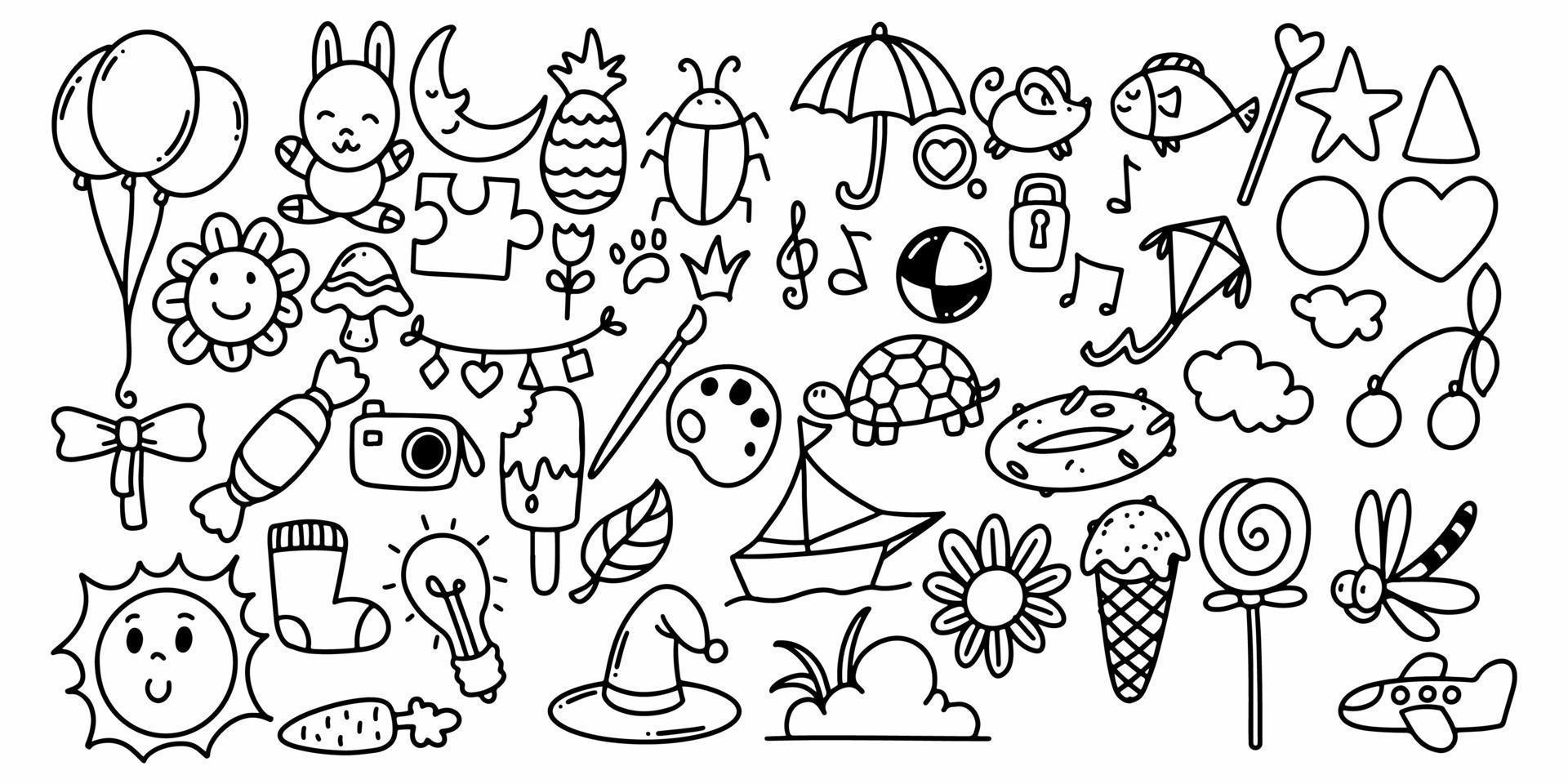 Set of elements in childish doodle hand drawn style vector