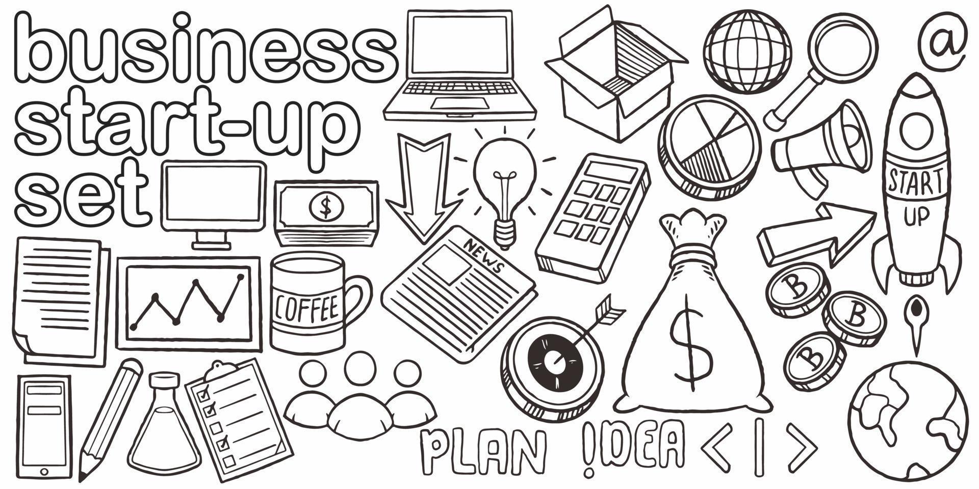 Set of hand drawn doodle business start up for sales promotion vector