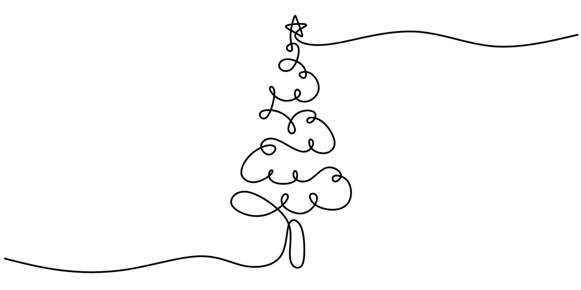 Continuous one single line of pine fir christmas vector