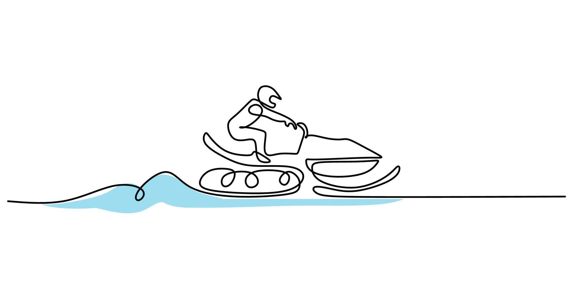 Continuous one single line of man playing snowmobile winter sport vector