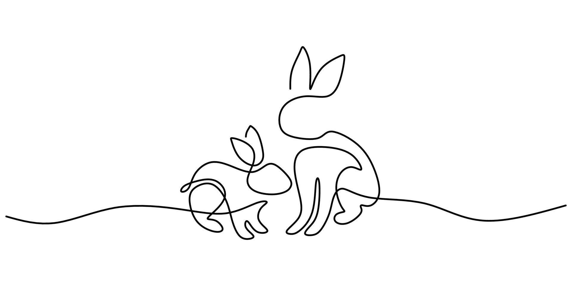 Continuous one single line of two cute rabbits vector