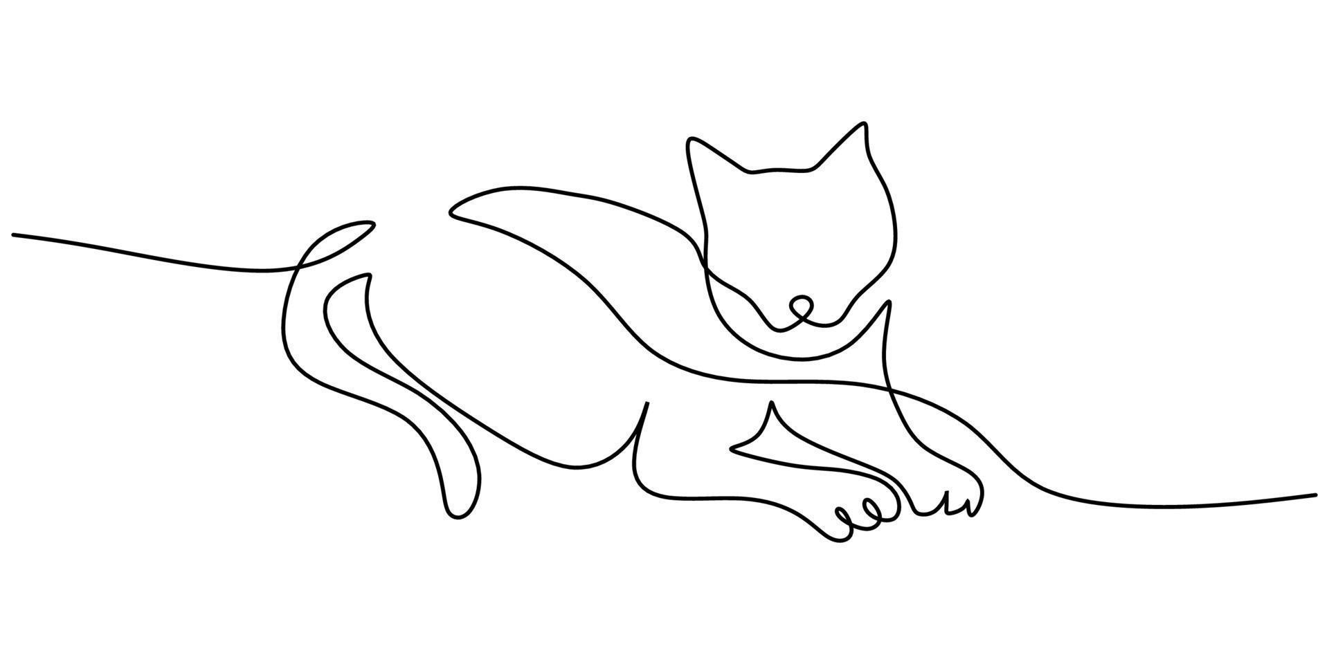 Continuous one single line of cute cat lying on the floor vector