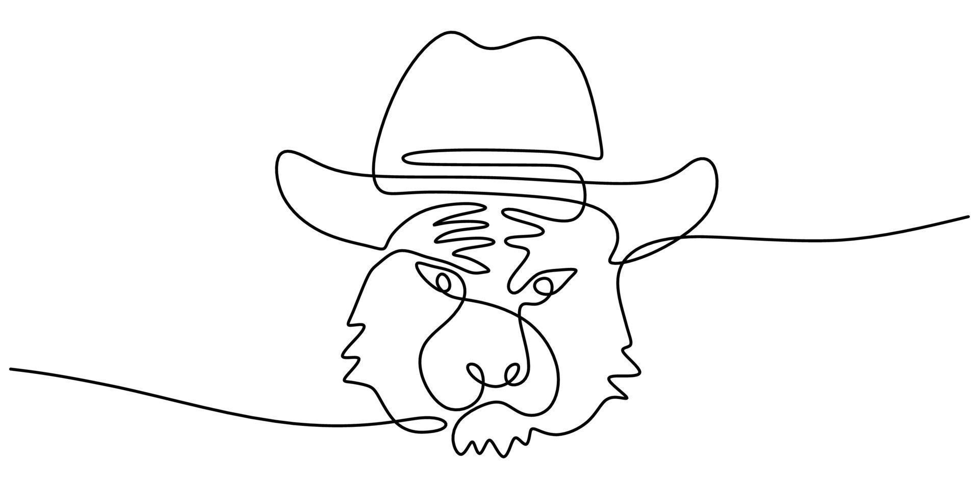 Continuous one single line of tiger head using cowboy hat vector