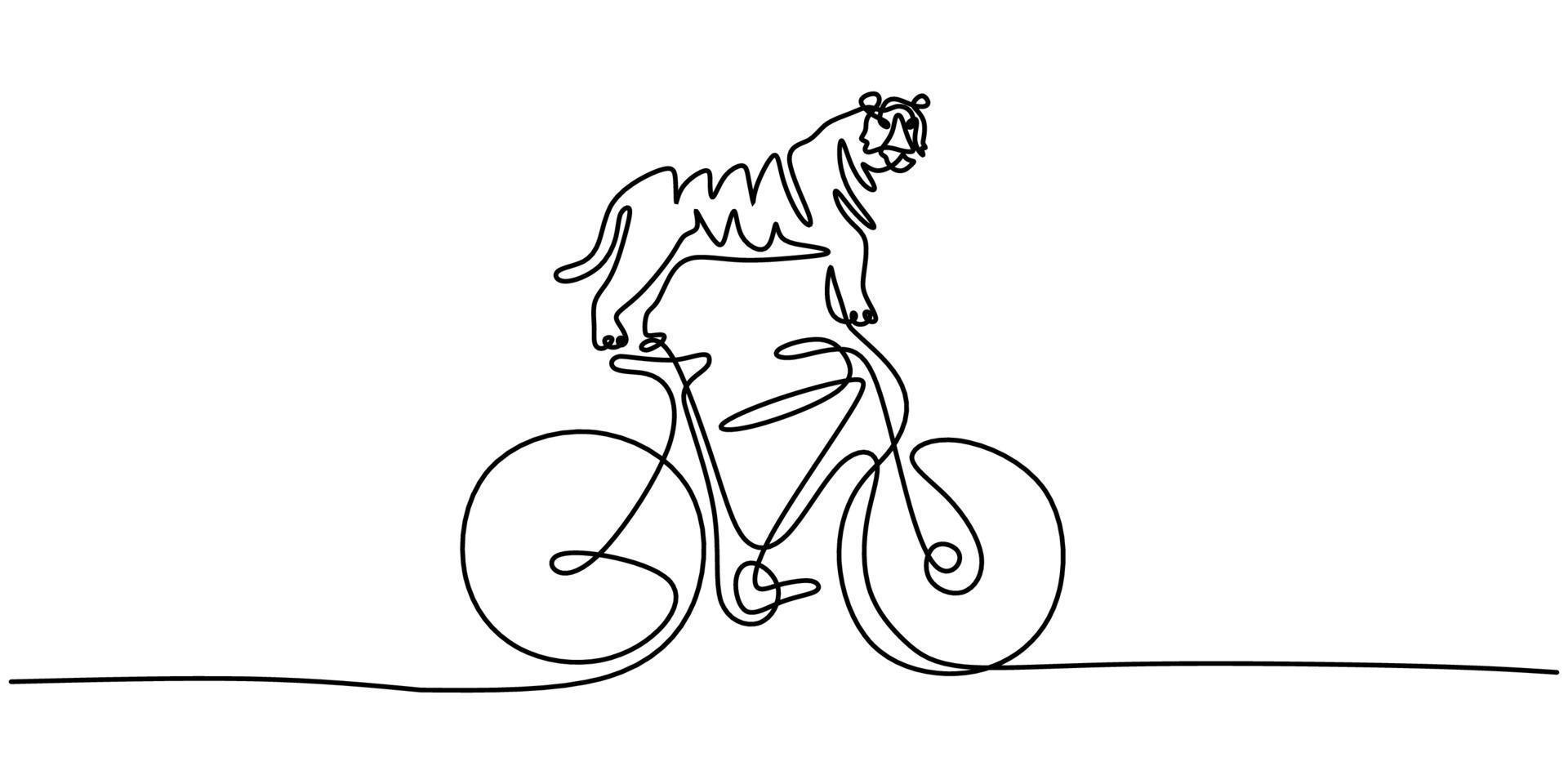 una sola línea continua de tigre jugando montando bicicleta grande vector