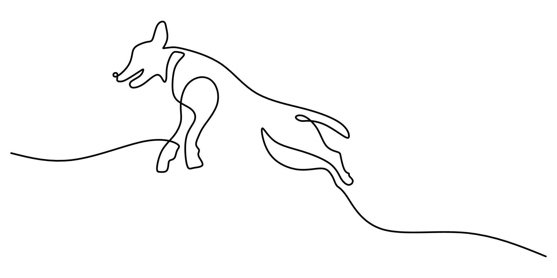 Continuous one single line of big dog jumping vector