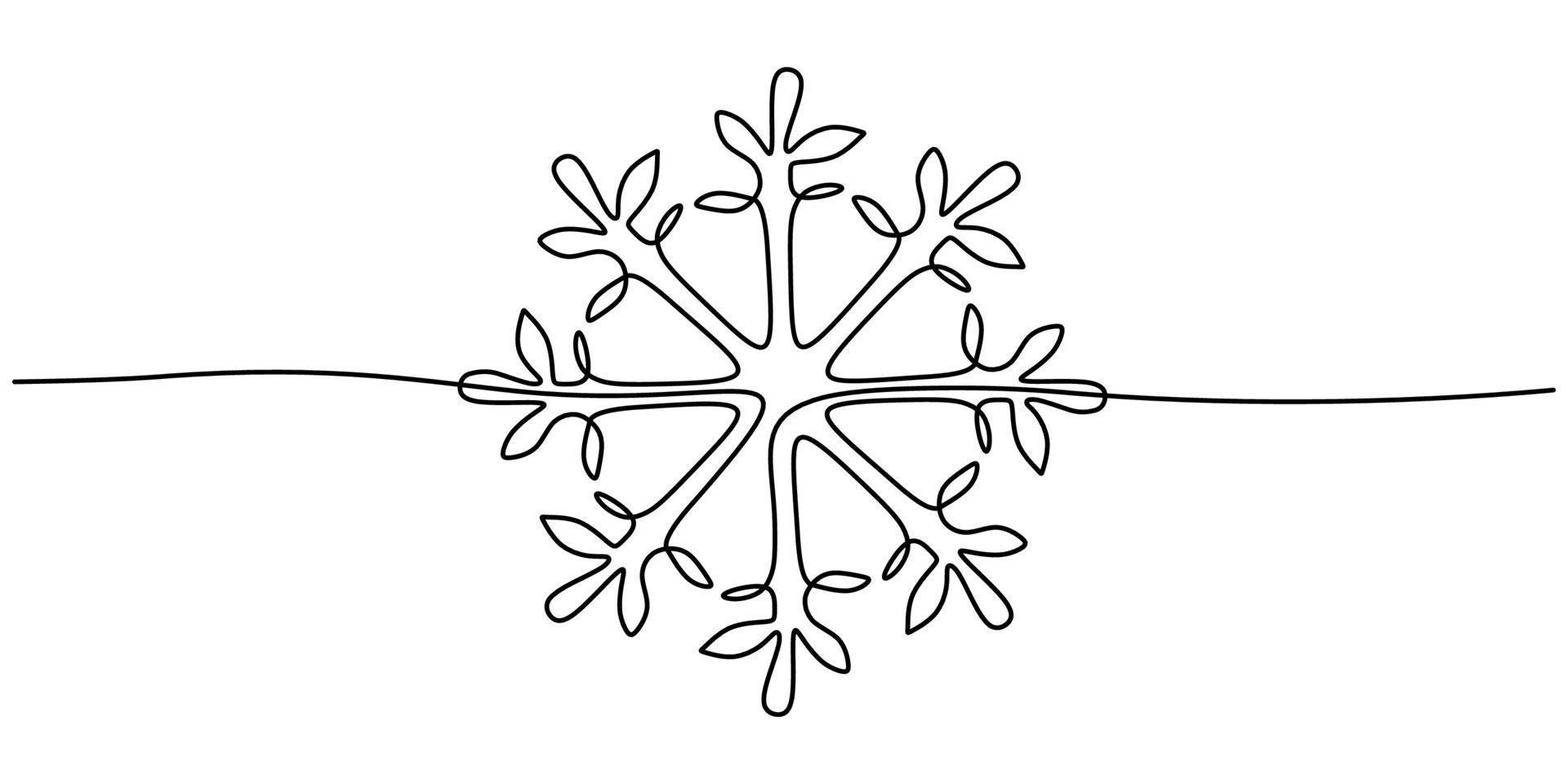 Continuous one single line of snowflake for christmas ornament vector