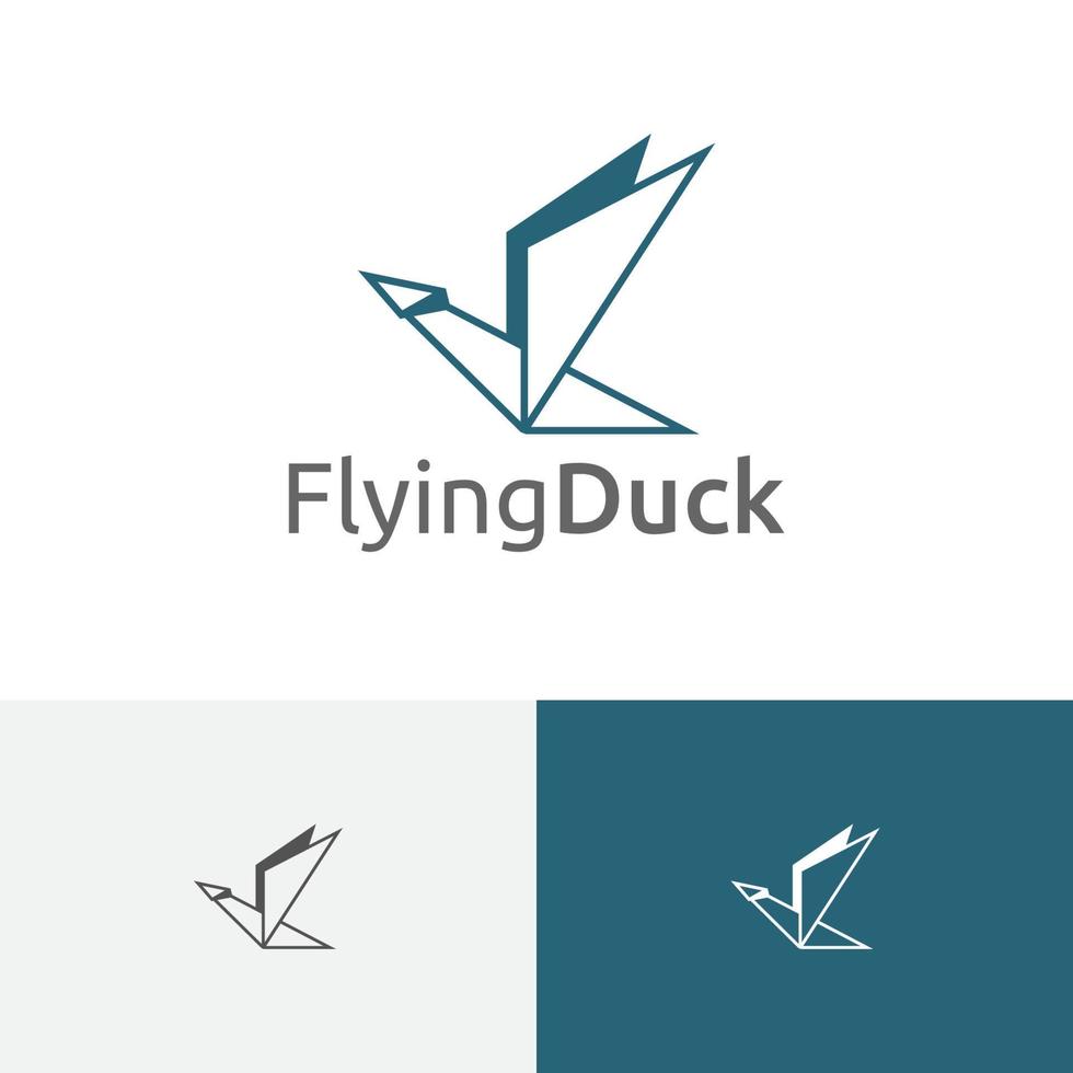 logotipo de línea de estilo origami de papel de ganso de pato volador vector