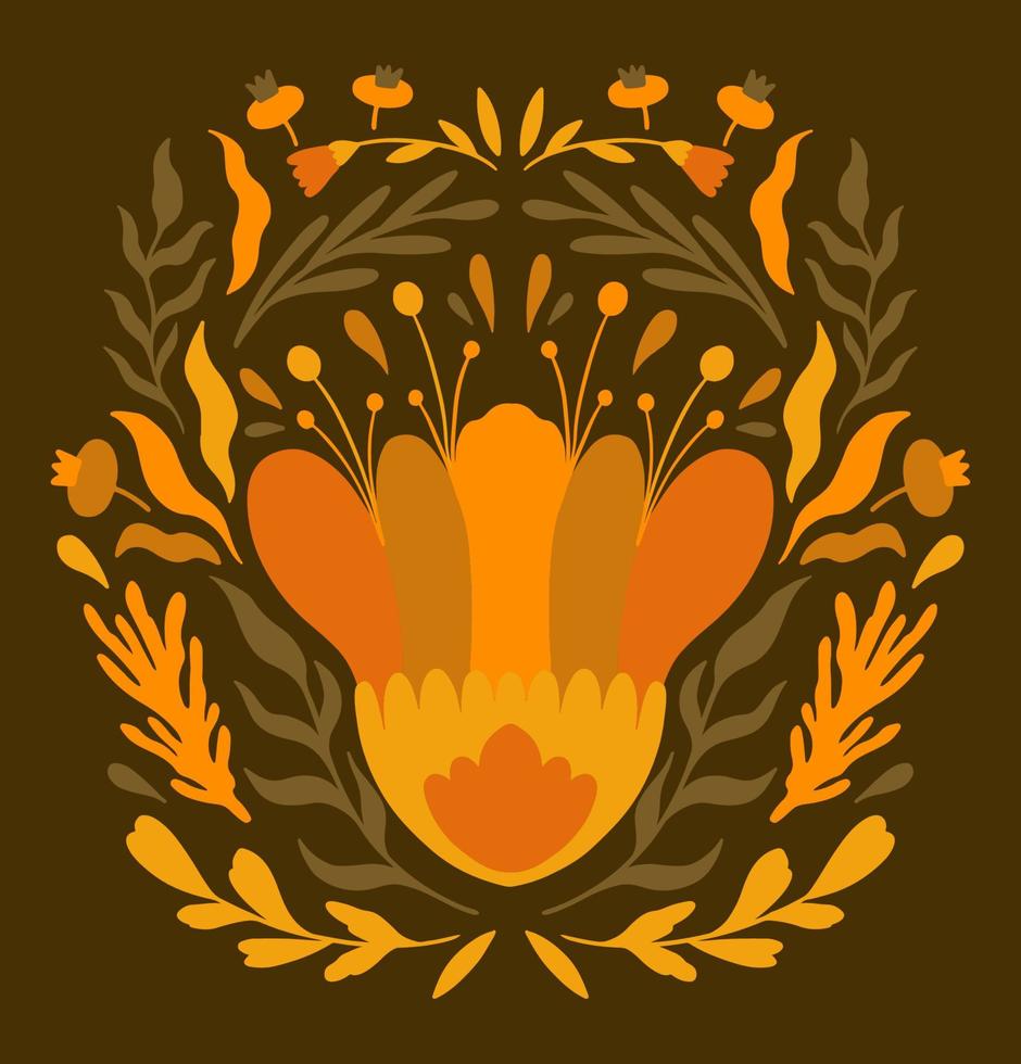 Arreglo floral en posición de espejo Flor y hojas de plantas ornamentales. vector