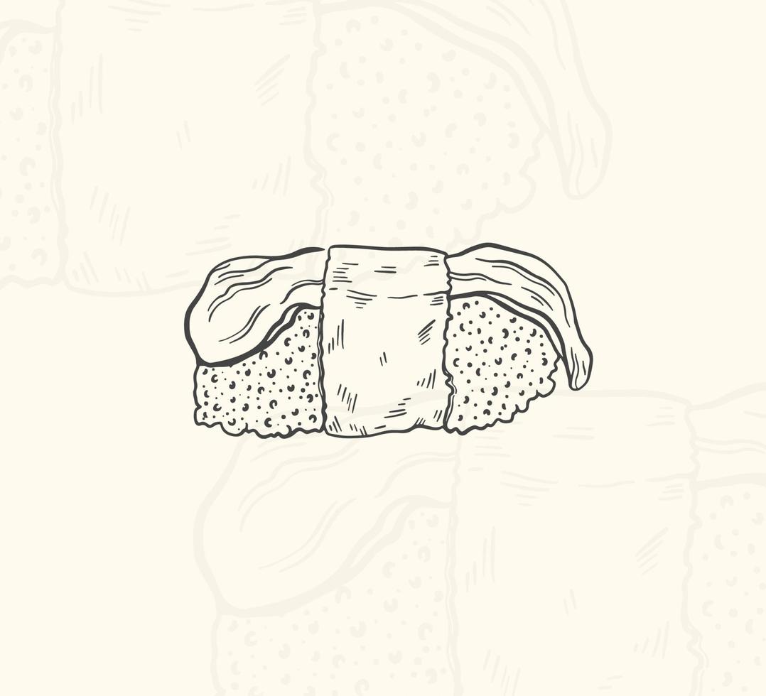 ilustración sushi boceto comida menú de diseño de elementos dibujados a mano. objeto aislado en fondo blanco. vector