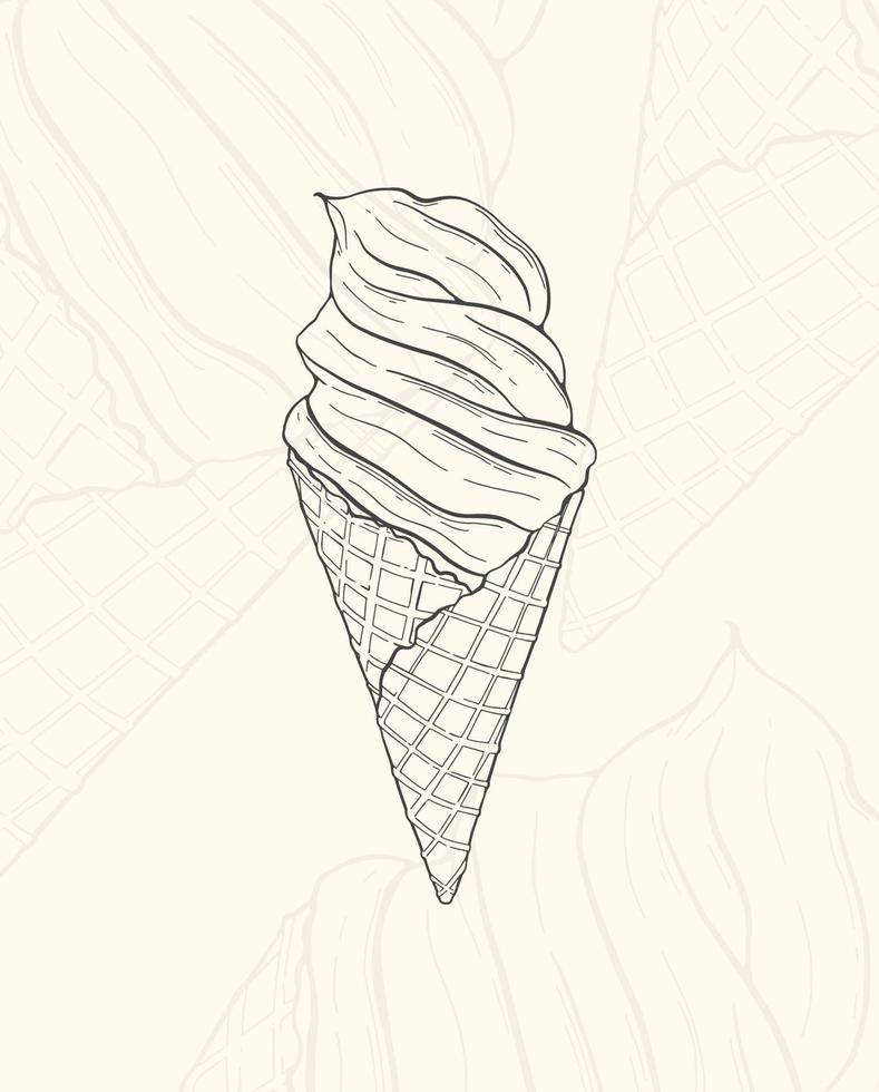 Illustration ice-cream sketch food.Hand drawn element design menu. Isolated object in white background. vector