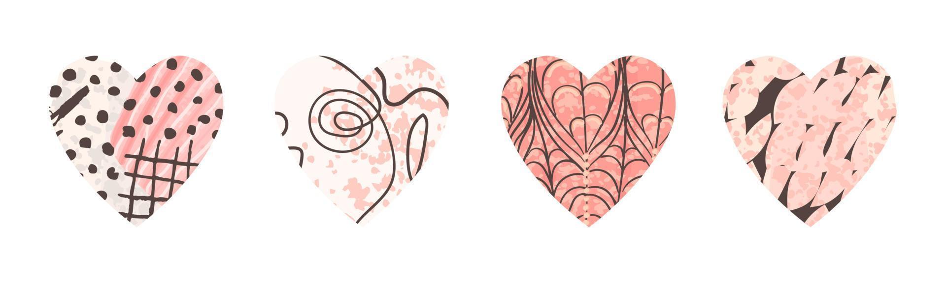 Vector colorful set with hearts shape. Hand drawn trendy illustration. Design elements for Valentine day. Use it for design greeting card, banner, Social Media post, invitation, graphic design