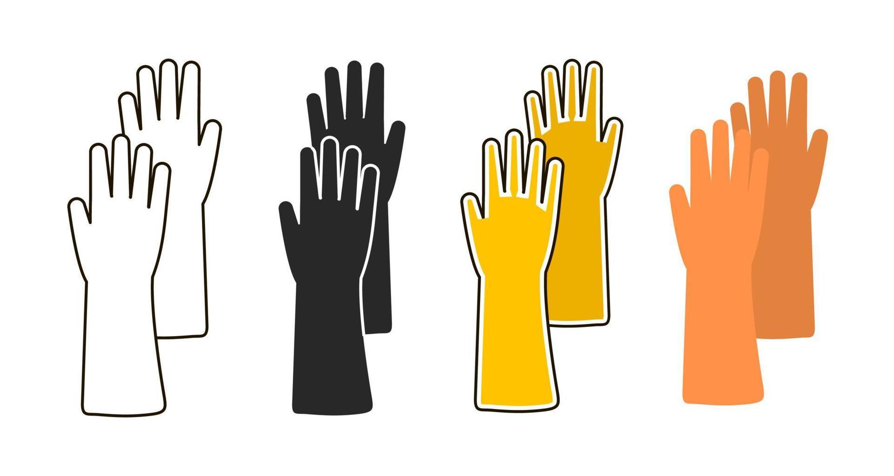 Vector colorful illustration of rubber glove for hygiene cleaning and wash work. Flat icon.