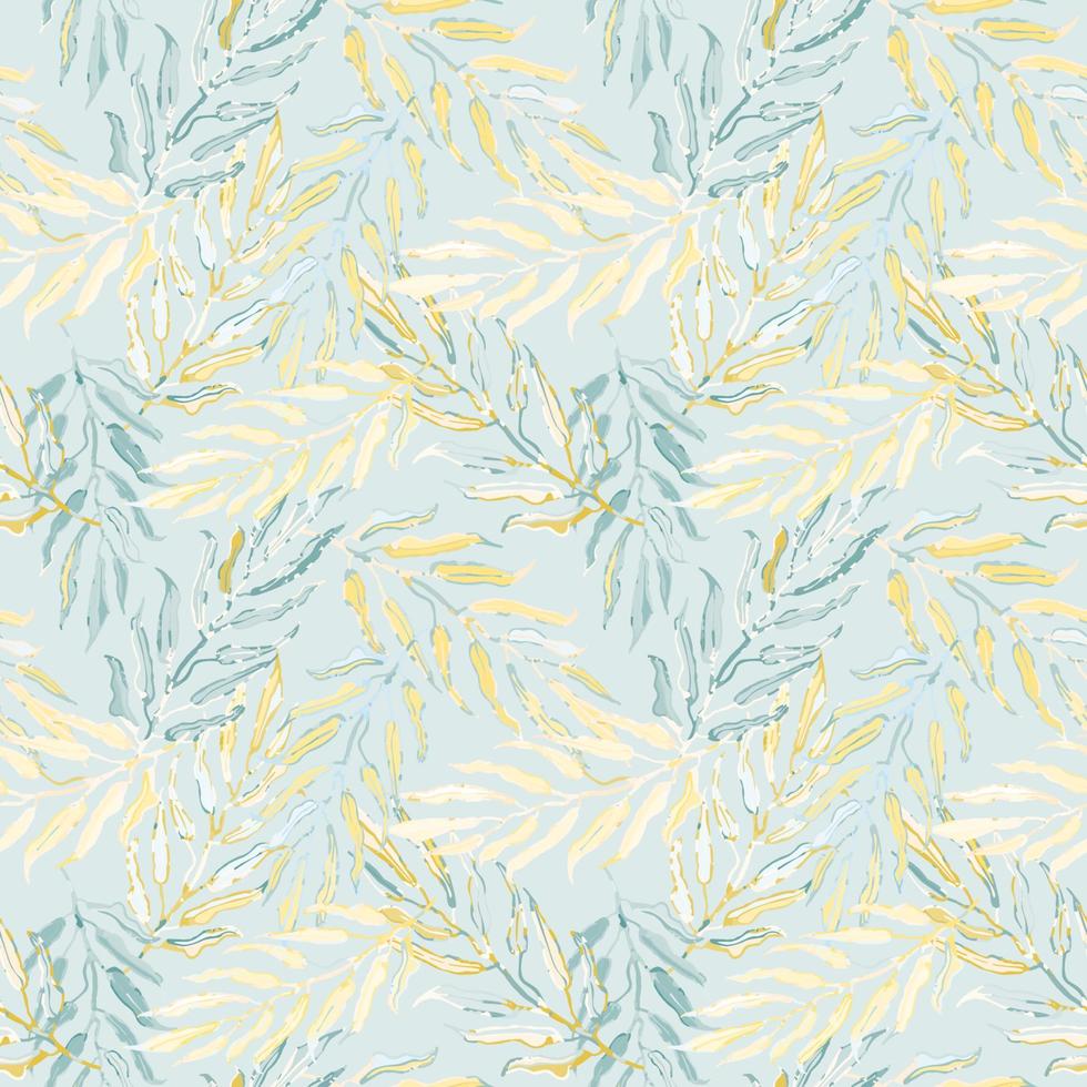 Vector seamless pattern with colorful illustration of tropical palm leaves. For wallpaper, textile print, pattern fills, web page, surface textures, wrapping paper, design of presentation